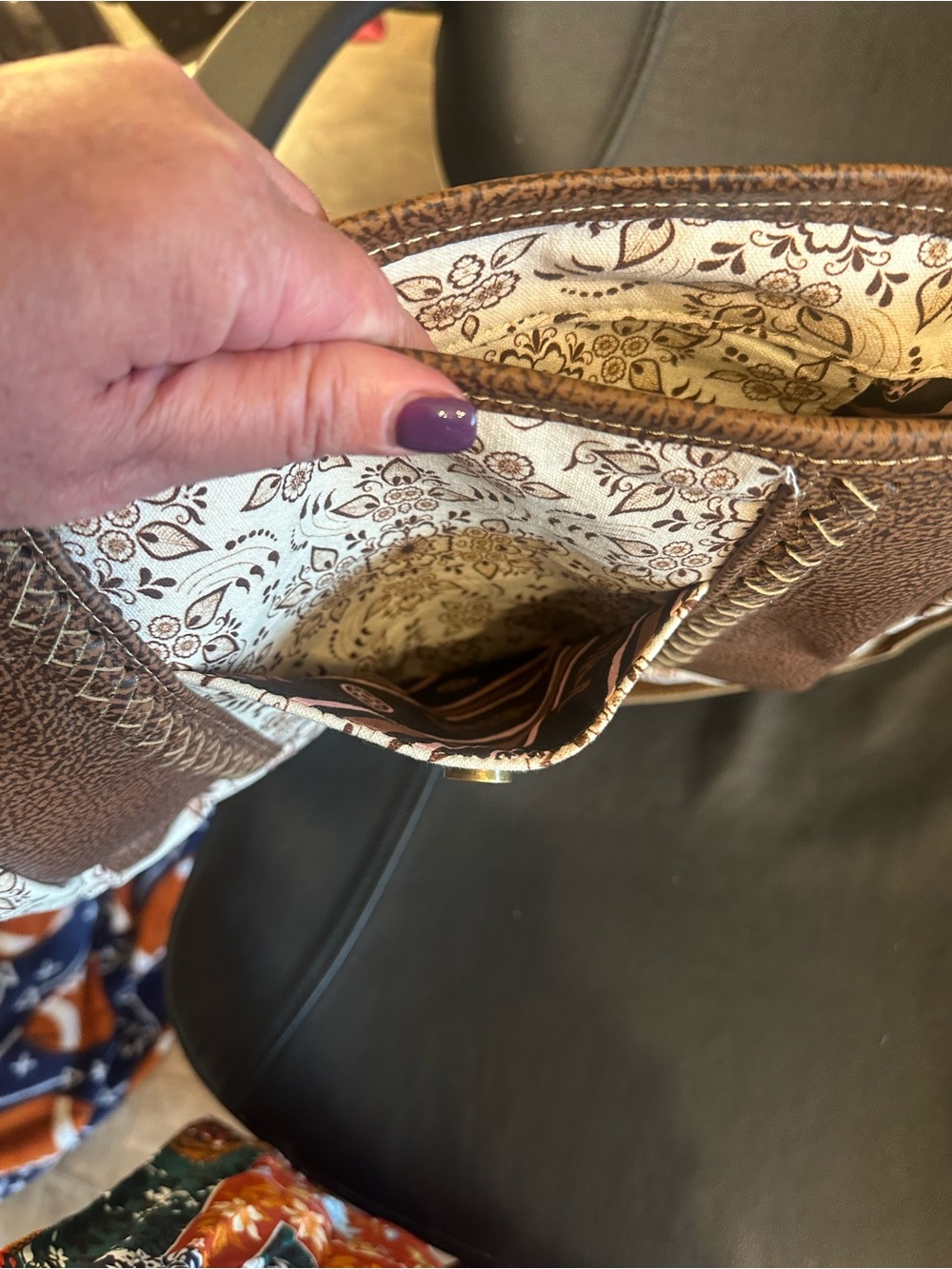 Myra Bag Brown and Cream Floral Shoulder Bag - Picture 4 of 5